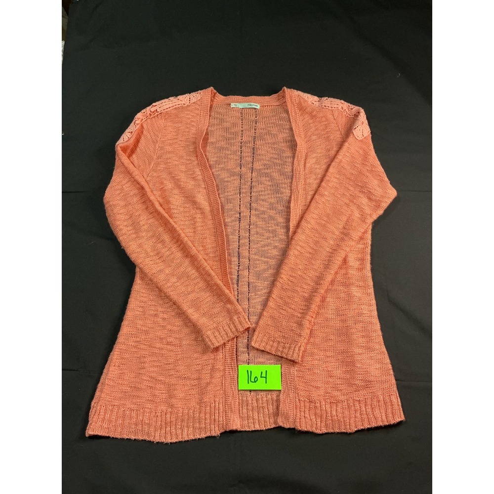 Maurices Womens Coral Pink Open Front Cardigan Crochet Lace Shoulder Size L